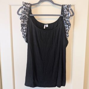 Black Lace Trim Women's Top